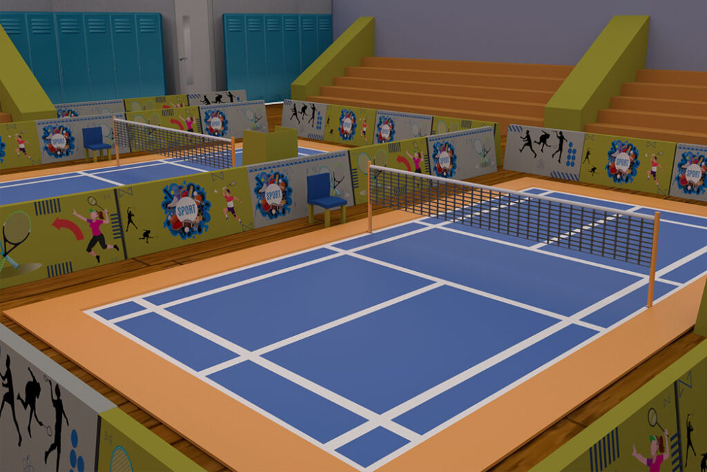 3D Badminton Court with Racket & Shuttle - Animatics Asset Store