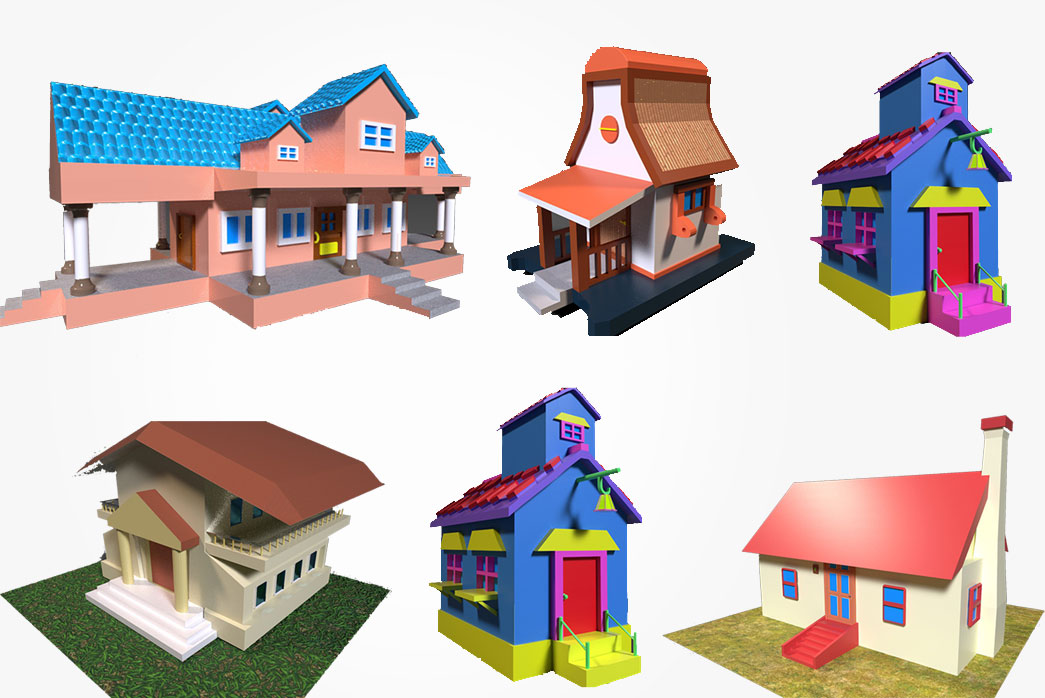 cartoon house 3d pack, 3d cartoon house, 3d house,