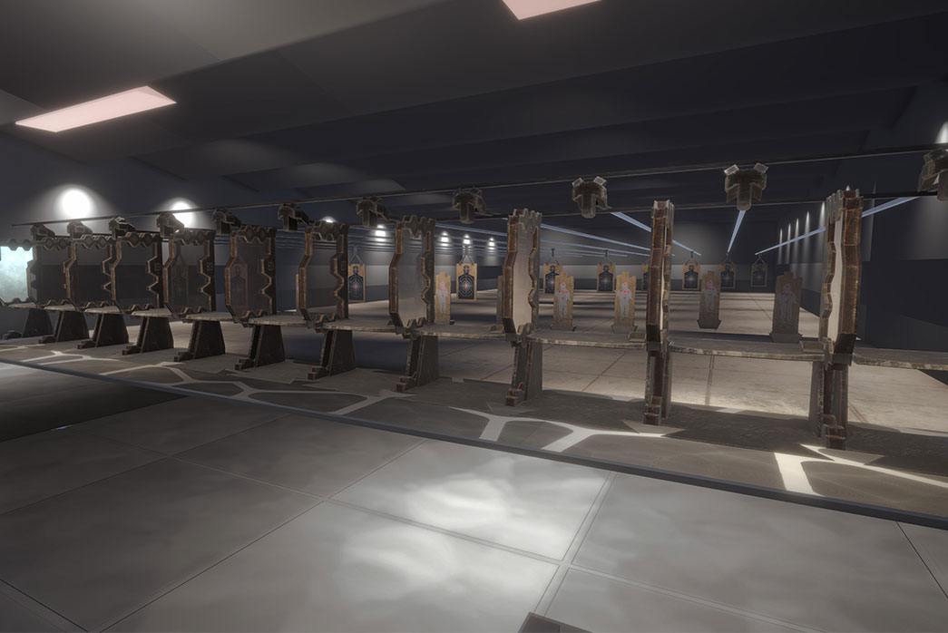 3d shooting range interior, 3d shooting range, shooting range interior 3d, FPS shooting range 3d environment,