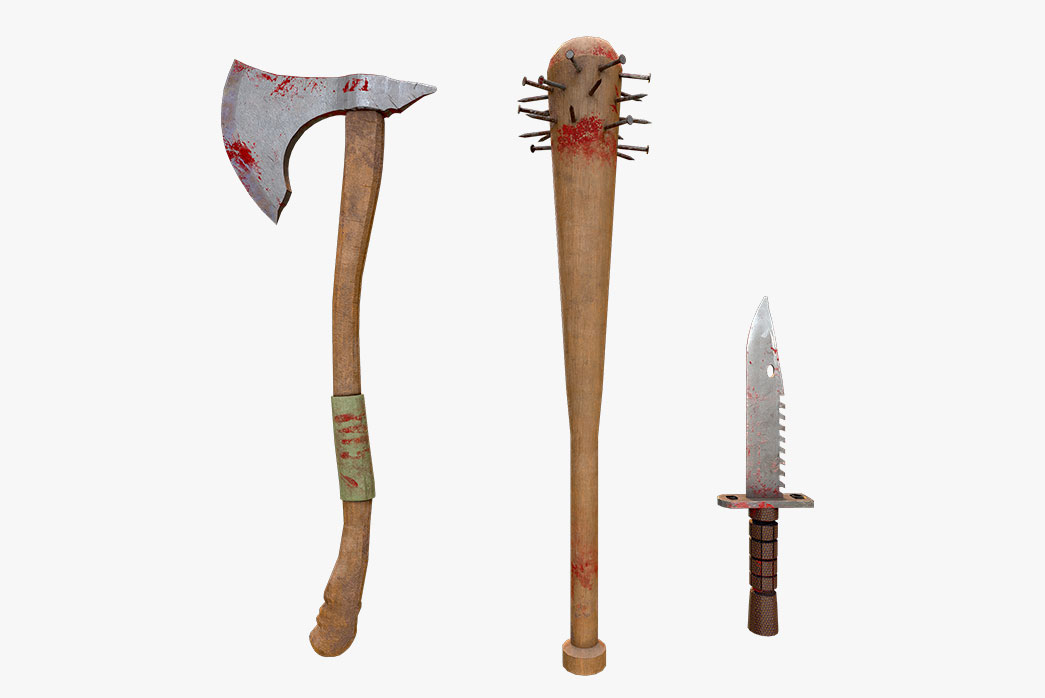 meele weapons pack, 3d meele weapons, 3d axe, 3d knife,