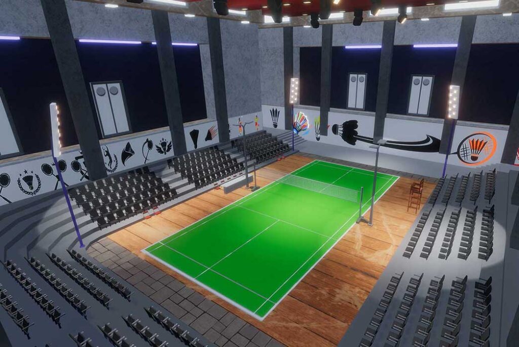 3D Badminton Court with Racket & Shuttle - Animatics Asset Store